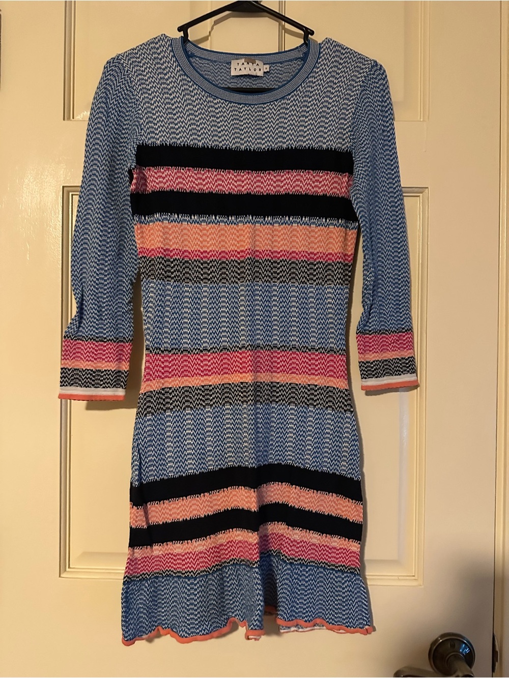 Tanya Taylor Blue Multicolor Striped Knit Dress